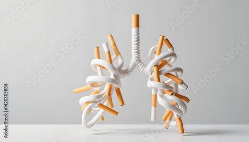Cigarette-shaped lungs in minimalist setting, symbolizing health risks