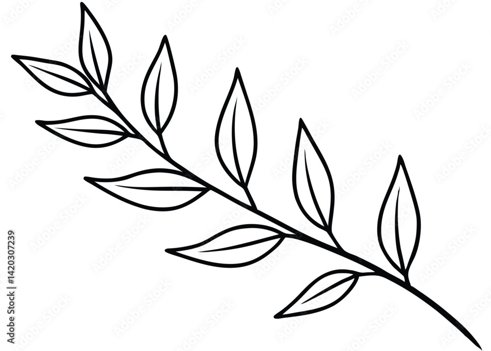Fototapeta premium Leafy branch line art silhouette vector