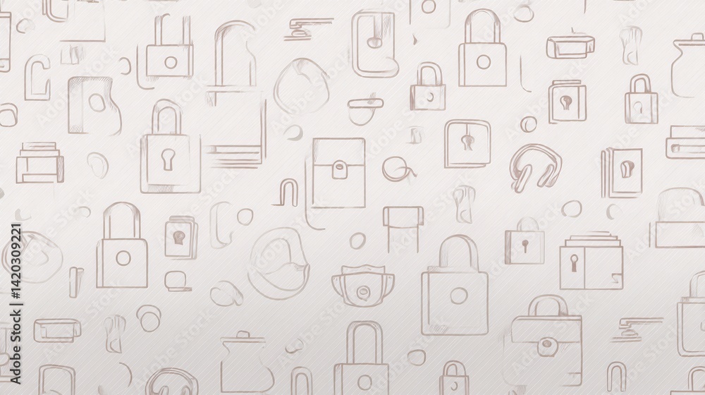 Hand-Drawn Padlock Icons Seamless Pattern Hand-Drawn Padlock Icons Seamless Pattern