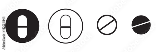 Pill line icon. Opened, active ingredient, powder, loose, tablet, medicine, prescription, pharmacy, Healthcare concept. White background. Vector line icon for Business and Advertising.