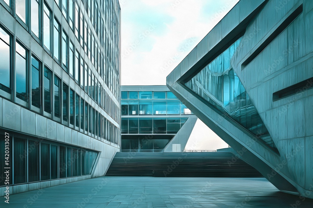 Fototapeta premium Administrative building in High-Tech style architecture in an urban environment cityscape