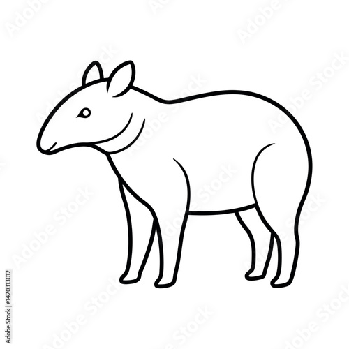 Asian Tapir Outline with White Background