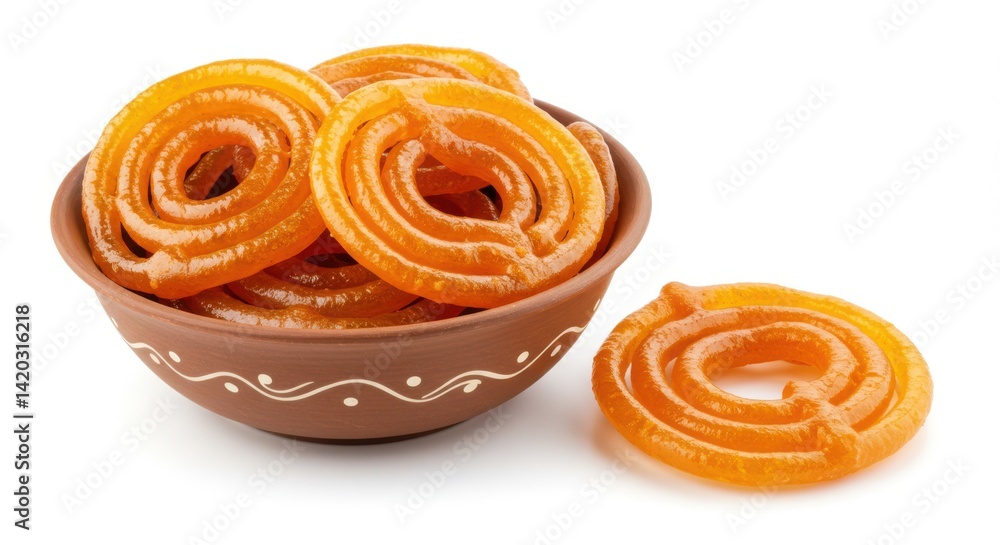 Jalebi sweet in bowl, isolated on white background Jalebi sweet in bowl, isolated on white background
