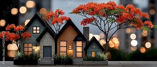 Fototapeta Naklejka Na Ścianę i Meble -  Miniature Homes Night Cityscape