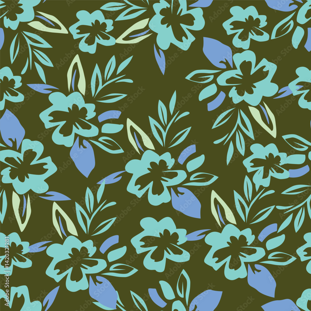 Elegant trendy vector ditsy floral seamless pattern design of beautiful abstract flowers and leaves. Foliage repeat texture background. Suitable for wallpaper, surface printing and textile Elegant trendy vector ditsy floral seamless pattern design of beautiful abstract flowers and leaves. Foliage repeat texture background. Suitable for wallpaper, surface printing and textile