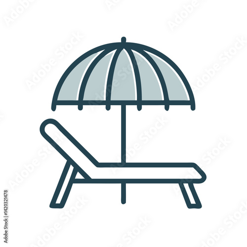 Beach Chair with Umbrella Icon Representing Honeymoon Relaxation and Romantic Vacation