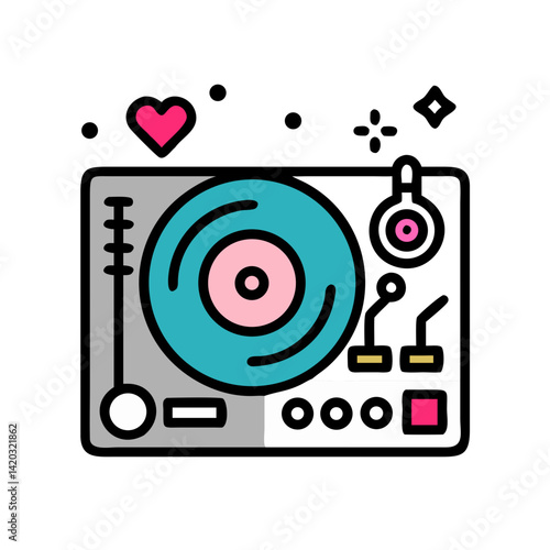 DJ Turntable Icon Representing Wedding Party Entertainment and Music
