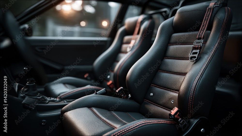 Racing event realistic racing bucket seats in a modern car environment detailed perspective on quality and design Racing event realistic racing bucket seats in a modern car environment detailed perspective on quality and design