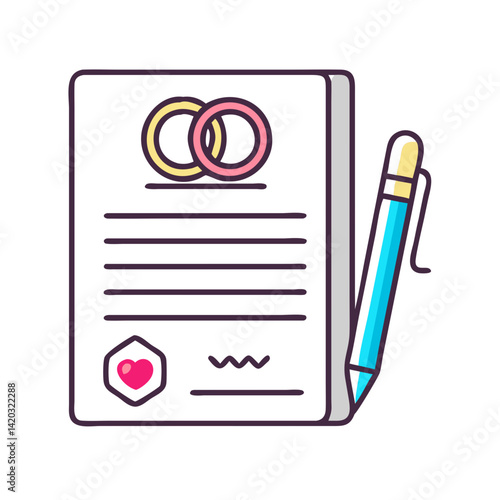 Marriage Certificate with Pen Icon Representing Wedding Documentation and Legal Union