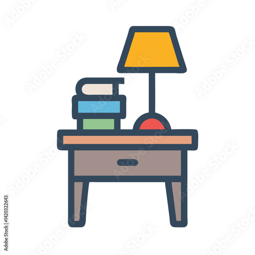 Small Table with Lamp Icon Representing Reading and Cozy Home Lighting
