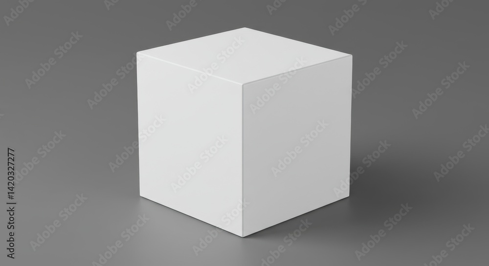A simple white cube standing on a gray surface casting a subtle shadow in a studio environment A simple white cube standing on a gray surface casting a subtle shadow in a studio environment