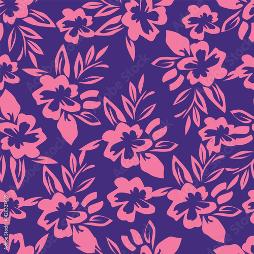 Vintage seamless floral pattern. Liberty style background of small mauve and lilac flowers. Small flowers scattered over a white background. Stock for printing on surfaces