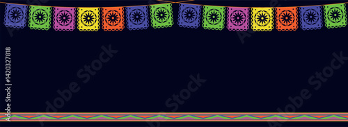 Vector template with paper flags for Cinco de Mayo holiday. Vector background with space for text.