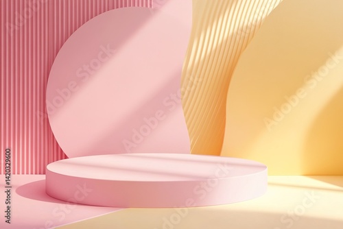 A minimalist banner background featuring soft pastel gradients in pink and yellow, with geometric circular patterns subtly blending into the backdrop, creating a serene and abstract feel