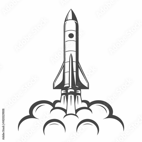 black and white outline rocket launch icon