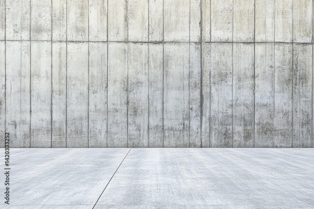 Empty concrete interior space. Modern, minimalist, neutral, and clean design. Large expanse of light gray concrete wall and floor Empty concrete interior space. Modern, minimalist, neutral, and clean design. Large expanse of light gray concrete wall and floor