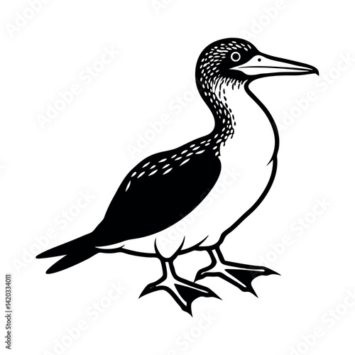 outline of a blue footed booby white background