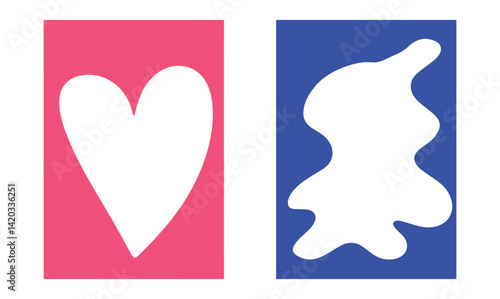 blue & red heart portrait  frame photo insta pic.  vector illustration eps file.
