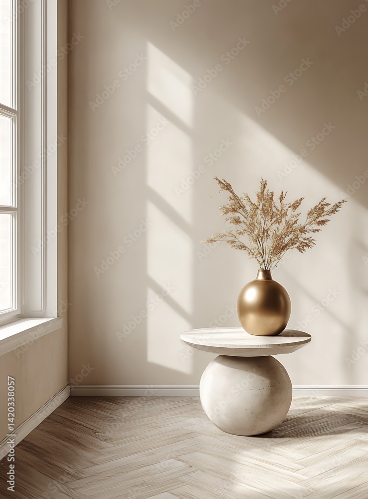 Elegant Decor with Modern Vase and Dried Flowers in Minimalist Room Elegant Decor with Modern Vase and Dried Flowers in Minimalist Room