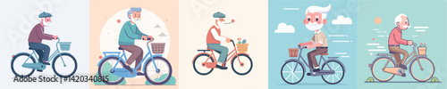 vector collection of grandfather riding a bicycle