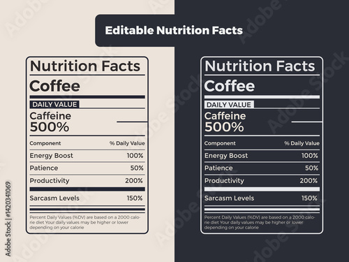 Minimalist coffee nutrition label design template