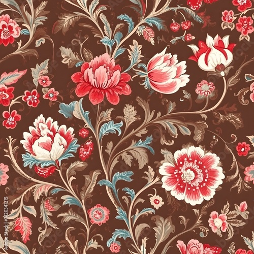 Elegant Red and White Floral Pattern Seamless Design