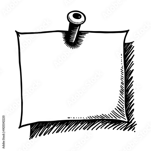 Blank note icon with pin in hand-drawn style representing memo or pinned message in interface - concept of reminders and notes in UI design
