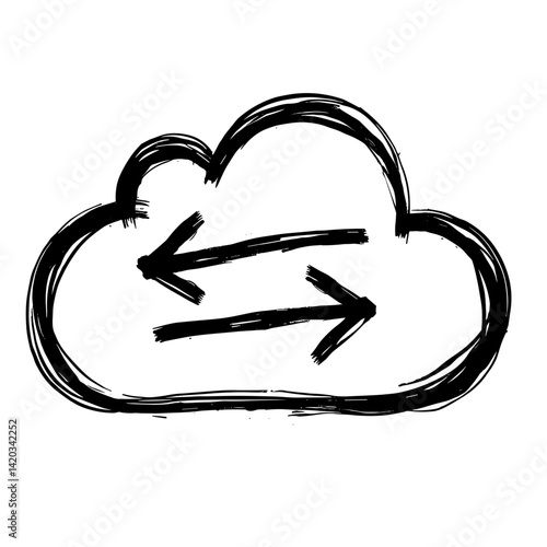 Cloud synchronization icon in a scribble sketch style representing data sync and cloud services - concept of digital connection and storage