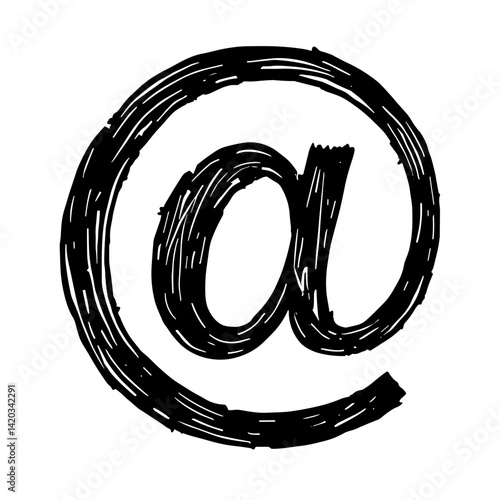 At symbol icon in a bold hand-drawn scribble style commonly used in email and digital communication - concept of messaging and internet connectivity