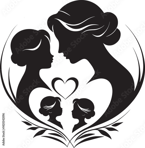 Mother and Daughter Special logo Silhouette Vector Art Illustration on a White Background