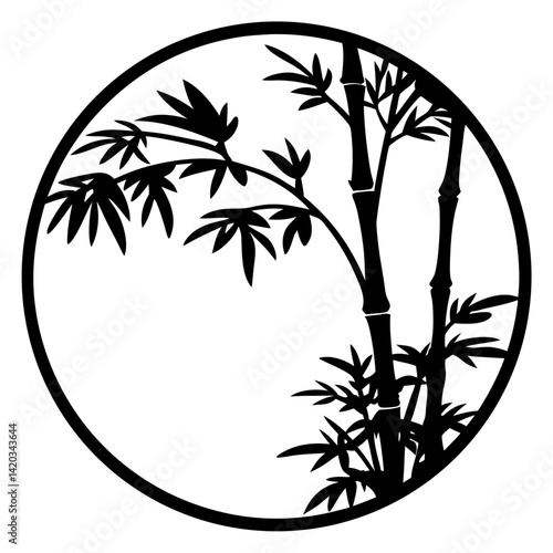 Elegant bamboo silhouette in circle frame creating a minimalistic aesthetic design
