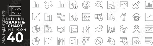 Graphs and Charts Icon Set: A Line Icon Collection Featuring Bar Graph, Pie Chart, Analytics, Growth, and More
