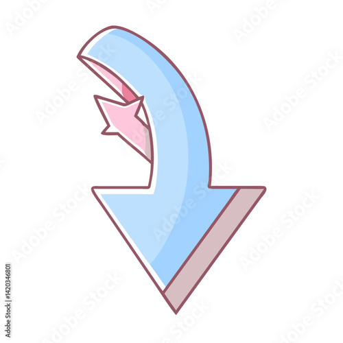 Downward Arrow Icon with Curved Design and Colorful Accent  