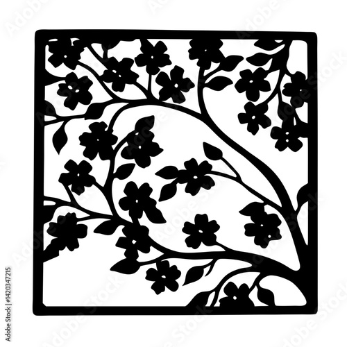 Beautiful Floral Tree Design in Square Frame Silhouette for Wall Decoration
