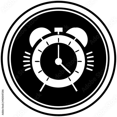 Alarm clock icon in black and white style representing time  