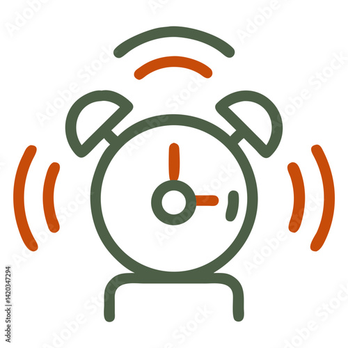 Alarm clock icon ringing with sound waves in minimalist design  