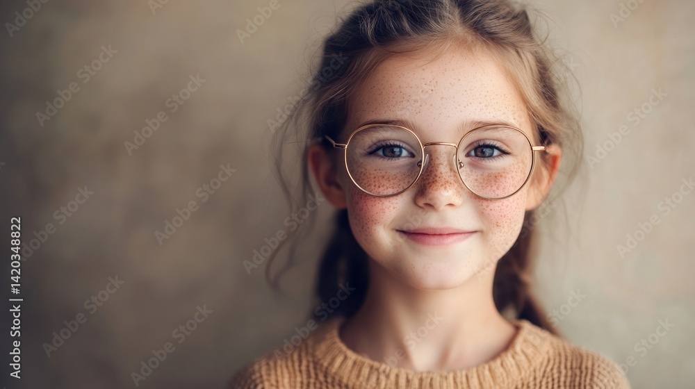 Obraz premium Young girl with glasses smiling against textured background