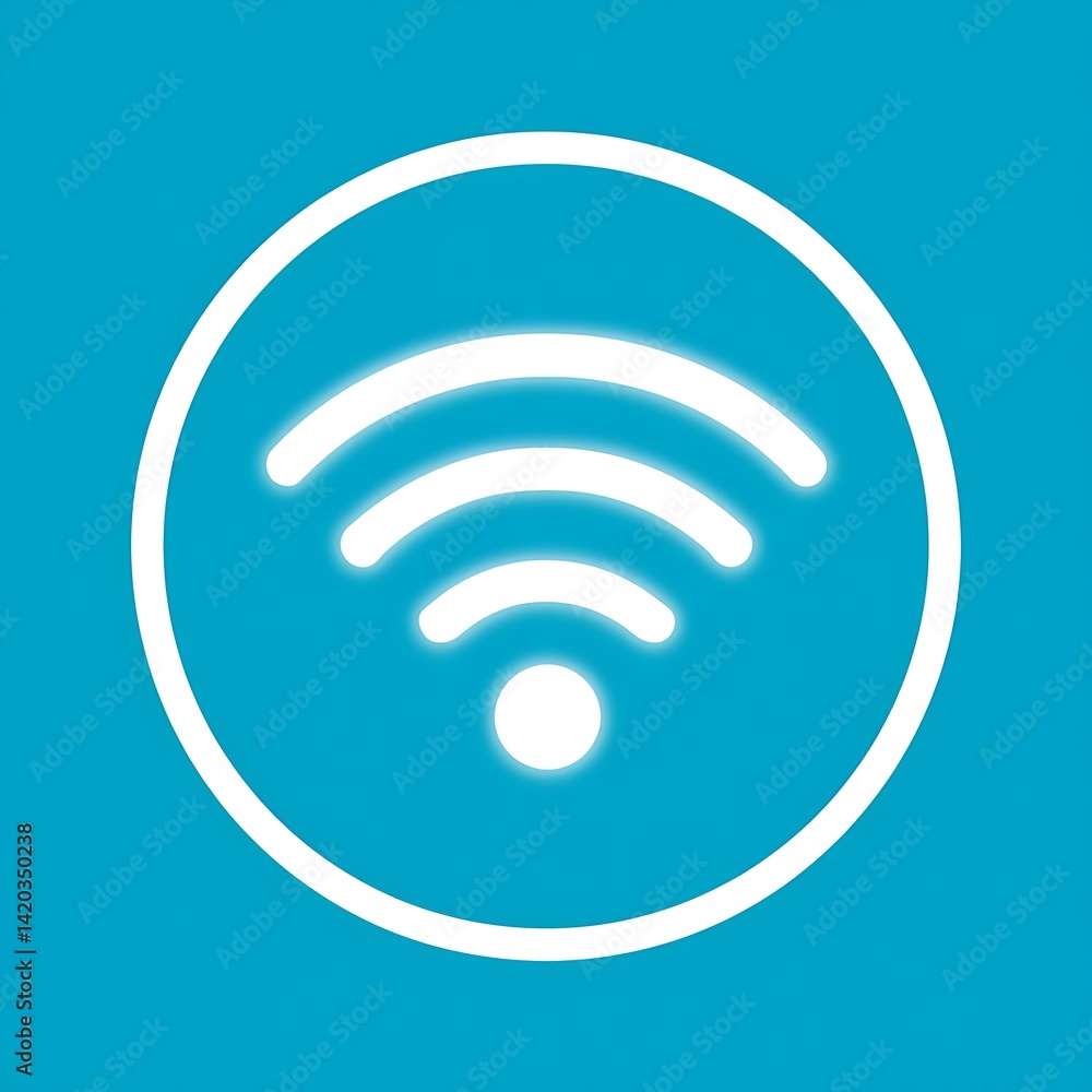 Wireless Network Connectivity Symbol Design in a Circle on a Blue Background for Technology Use. Wireless Network Connectivity Symbol Design in a Circle on a Blue Background for Technology Use.