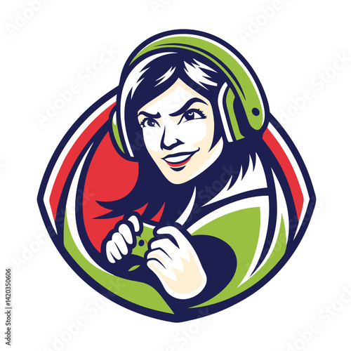 Gaming girl with headphones holding a controller