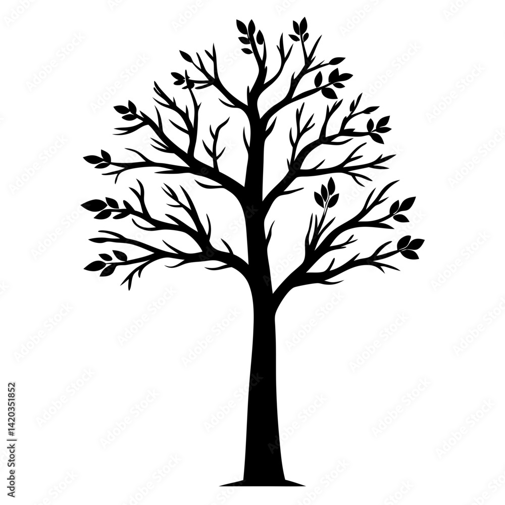 Silhouette of a tree with leaves indicating the start of spring season Silhouette of a tree with leaves indicating the start of spring season