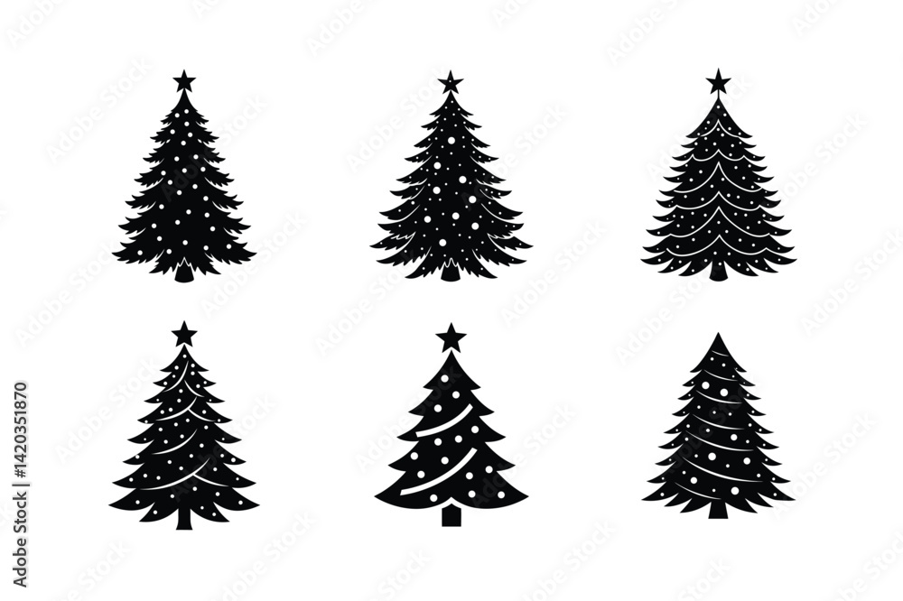 Fototapeta premium Christmas tree silhouette vector pack, festive art
