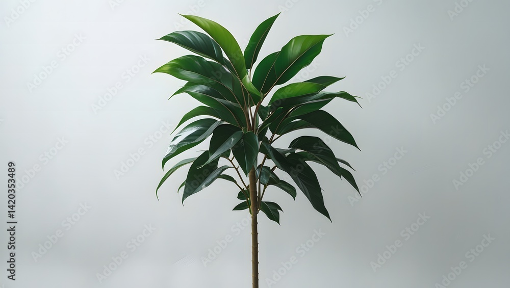 Obraz premium Fresh Green Plant with Multiple Leaves Arranged Along a Central Stem – High-Quality Stock Image