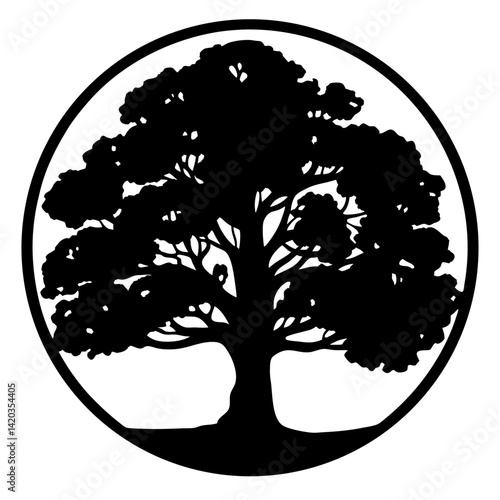Silhouette of a tree within a circle, representing nature's beauty