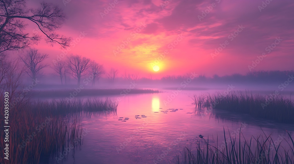 Obraz premium Misty Sunrise Over River Marsh