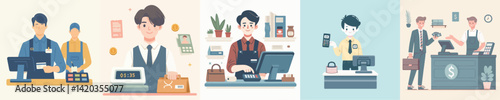 vector collection of young men being cashiers