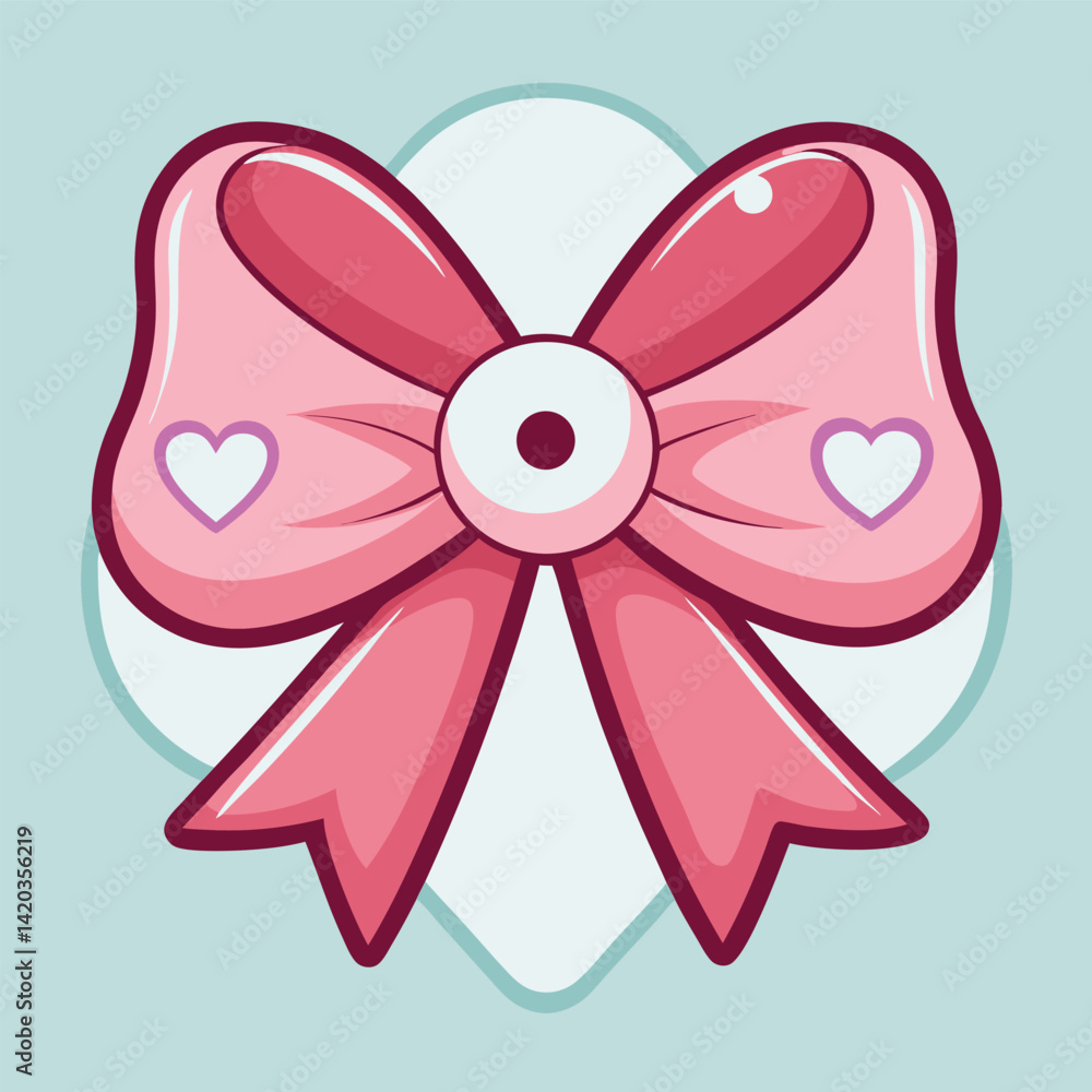Cute Pink Bow with Eye and Hearts Illustration Cute Pink Bow with Eye and Hearts Illustration