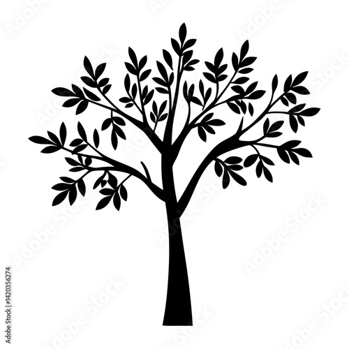 Elegant Silhouette of a Leafy Tree Against a White Backdrop Creates Art