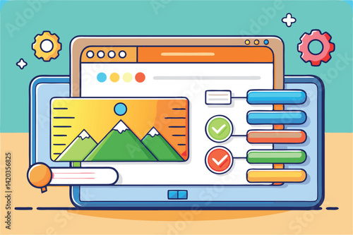 Creative vector illustration of a vibrant digital interface showcasing a dynamic picker tool used for selecting options and features in modern applications