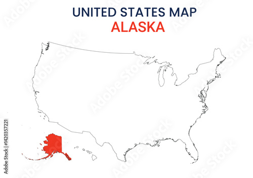 Alaska map of USA state. Alaska map vector illustration. Alaska vector map on white background.
