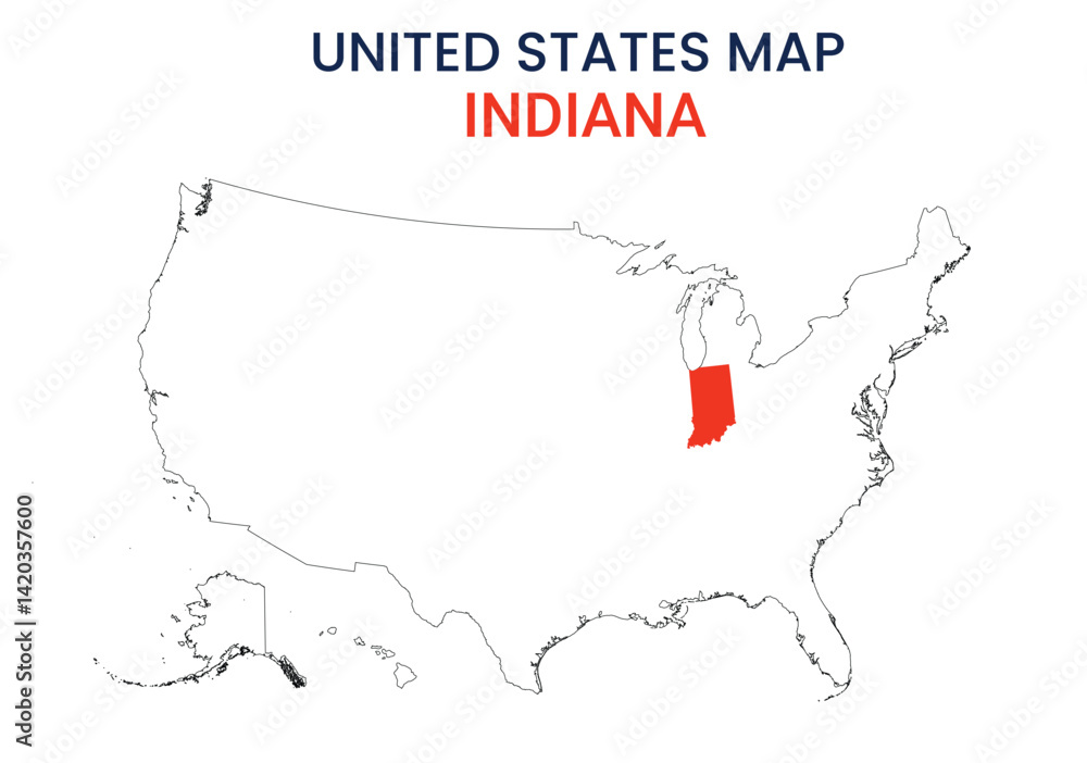 Indiana map of USA state. Indiana map vector illustration. Indiana vector map on white background. Indiana map of USA state. Indiana map vector illustration. Indiana vector map on white background.